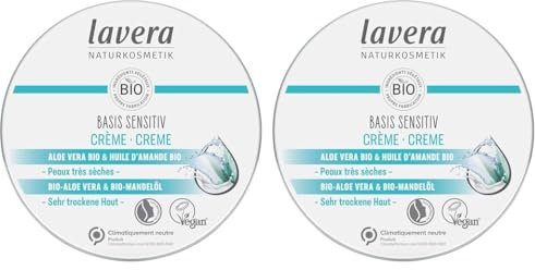 lavera Basis Sensitiv Creme – Naturkosmetik – vegan – Bio-Aloe Vera & Bio-Mandelöl – zertifiziert – 150 ml (Packung mit 2)