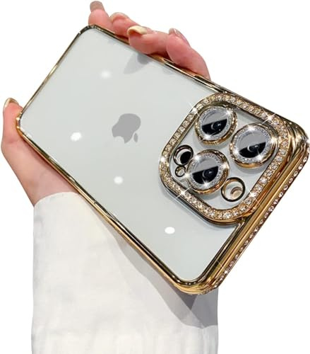 PIXFAB Case for iPhone 16, Diamond Glitter Phone Case [Ultra Slim] Scratch Resistant Sparkle Bling Gel Rubber Soft Skin Silicone [Protective Case] Clear Cover for iPhone 16 - Gold