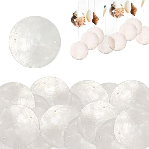 100 Stück Muschel Perlmutt Scheiben, Perlmutt, Runde Muschelscheiben aus Perlmutt, Windspiel Anhänger Retro, mit Zwei Löchern, für Muschelvorhänge, DIY-Basteleien, Heimdekoration(Weiß)