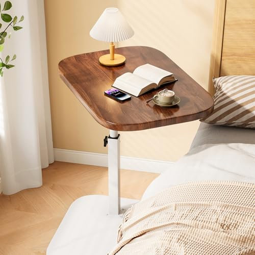 Morlinca Beistelltisch C Form, Moderner Kleiner Holz Couchtisch für Wohnzimmer und Schlafzimmer – 360° Drehbarer Kaffeetisch für Sofa und Couch,B,2