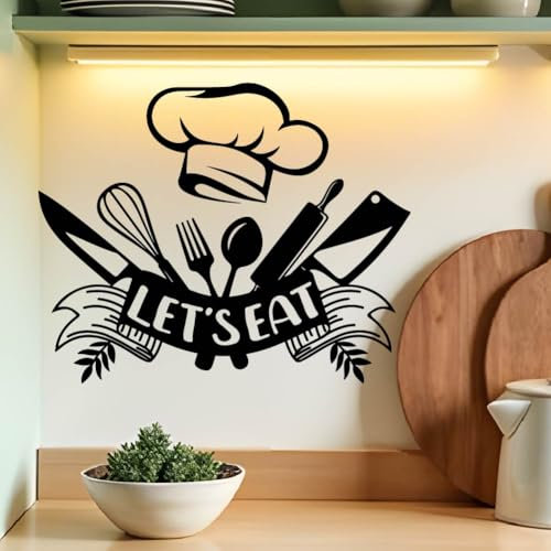 SUPERDANT Let'S Eat - Adhesivos murales para cubiertos adhesivos murales de cocina adhesivos murales de vinilo Let'S Eat adhesivos murales extraíbles y pegables