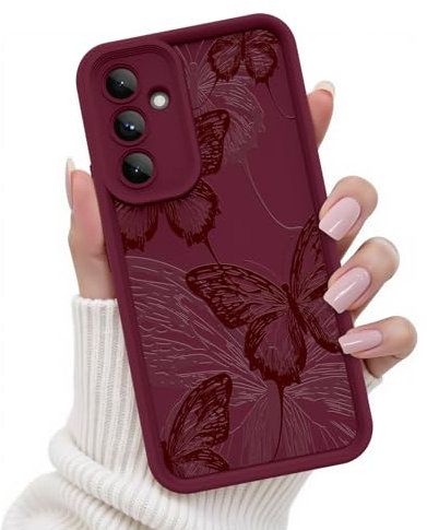 FUXICASE for Samsung Galaxy A54 5G Case, Creative Butterfly Pattern Design for Girl Women, Soft Silicone Shockproof Anti-Scratch Protection Phone Cover for Galaxy A54 (Burgundy Red Butterfly)
