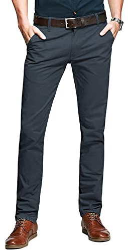 Aeslech Mens Tapered Stretch Chinos Casual Smart Trousers Formal Regular Fit