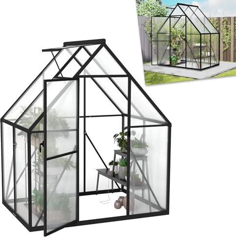 ACXIN Gewächshaus für Garten, Aluminium Treibhaus, Tomatenhaus & Pflanzenhaus mit Fundament, Dachfenster, PC-Platten, Bodenanker, Eisenverstärkung, 125x180x195cm Frühbeet, Wetterfest & UV-beständig