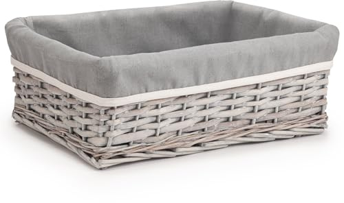 Woodluv Willow Wicker Storage Basket for Shelves, Gift Hamper Baskets, Multi-purpose Decorative Organiser, Large - Grey