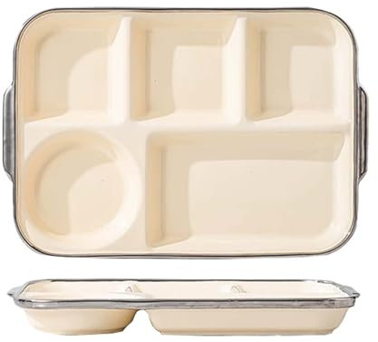 Whnoorher Piatto di Controllo delle porzioni in Ceramica, per Adulti, Piatto dietetico Rettangolare in Porcellana, Ideale per diete bariatriche e diabetiche, per microonde e lavastoviglie.(Beige)