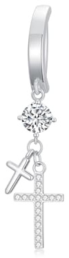 ROMANTICWORK Kreuz Bauchnabelpiercing 925 Sterling Silber Clicker Bauchnabel Ring Hängender Piercing Nabel Ring Bauch Piercing Schmuck Geschenke für Damen