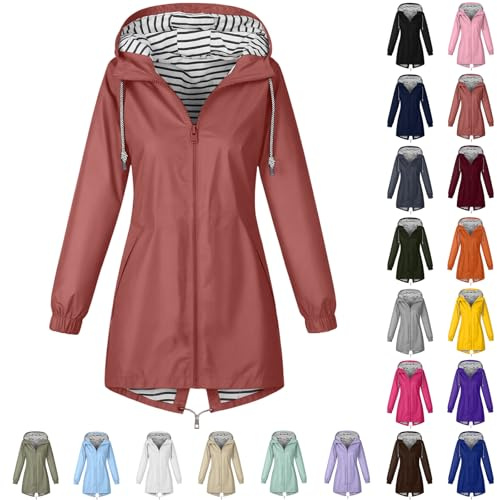 ZWDC Damen Regenjacke Kapuzenjacke Frauen Leichte Jacke mit Kapuze Taschen Outdoorjacke Windbreaker Übergangsmantel Funktionsjacke für Alltag Reisen Wandern Trekking