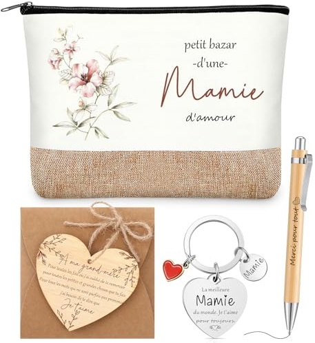 Otuuz 5 Cadeau de Mamie Porte-Clés et Trousse à Maquillage Marraine | 5 Pièces, Personnalisé, Idée Cadeau, pour Grand-Mère et Marraine, Anniversaire, Noël, Fête des Grands-Mères