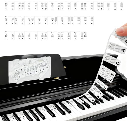 Abnehmbare Klaviertastatur Notenetiketten, Klavier Noten Aufleger für 88 Tasten, Klavierführer für Anfänger & Kinder, Klaviernoten Leitfaden, Wiederverwendbar Silikon Piano Aufkleber mit Box(Schwarz)