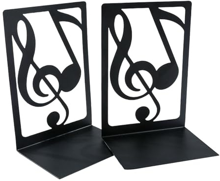 2 x ausgehöhlte Musiknoten-Buchstützen für Regale, robuste Metallenden, dekorativer Buchstützenstopper für Schreibtisch, Buchstützen für Musik-Klassenzimmer