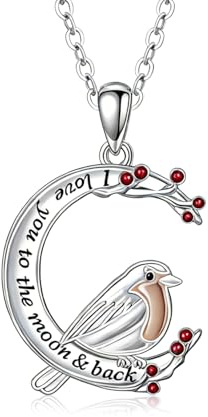 TOUPOP Rotkehlchen-Halskette, 925er Sterlingsilber, Kristall, Vogelliebhaber, Geschenke, Lebensbaum, Rotkehlchen, Vogel, Schmuck, Weihnachten, Geburtstag, Geschenke für Frauen, 23 mm, Sterling Silber