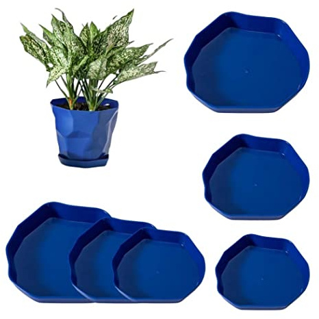 AZIDWERYQ Pflanzenuntersetzer, Kunststoff-Abtropfschalen für Blumentöpfe, Blumentopf-Untersetzer für den Innen- und Außenbereich, Garten, 6 Stück, Blaue Kunststoffschalen