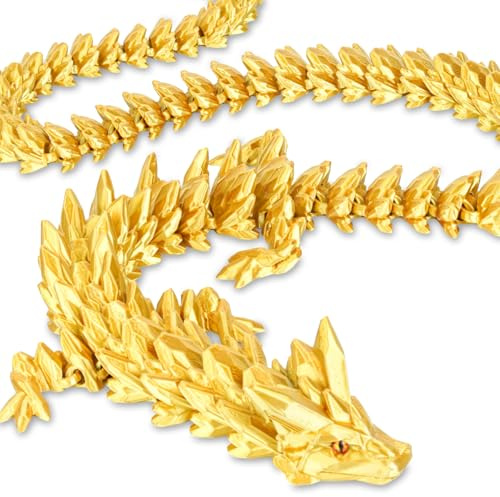 Olee Odee 100cm Drache 3D Druck Figur Sammlerstück Fantasy Deko für Zuhause Büro Kinderzimmer Magische Drachenfigur Geschenkidee für Kinder Erwachsene Ostern Weihnachten Geburtstag(Gold)