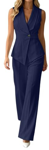 Generico Tailleur Donna Eleganti Estiva Due Pezzi con Gilet Senza Maniche e Pantaloni Dritti Completo Donna Elegante Cerimonia Suits Formale Curvy per Festa Lavoro Ufficio e Occasioni Importanti,