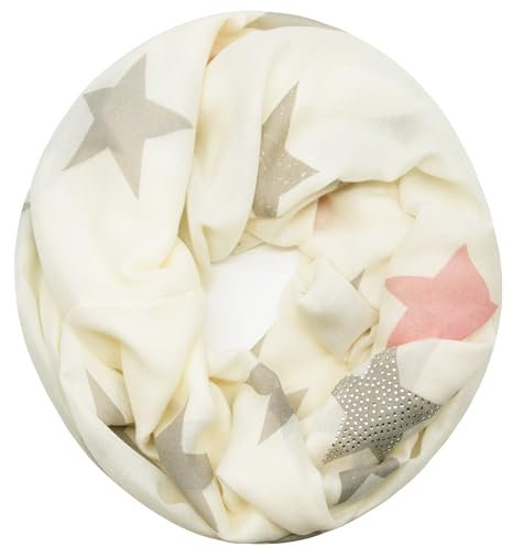 Glamexx24 Loop schal leichter Langschal Sterne Muster Schlauchschal Strass Tuch Viele Farben SC20170401, Weiss/Rosa, Einheitsgröße