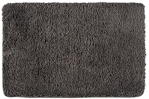 WENKO Badteppich Belize Mouse Grey, 60 x 90 cm - Badematte, sicher, flauschig, fusselfrei, Polyester, 60 x 90 cm, Grau