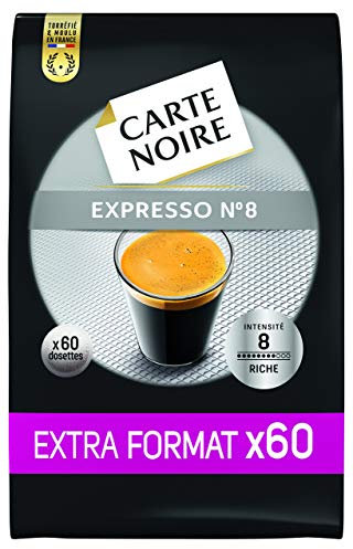 Carte Noire - Café Torréfié Moulu Expresso N°8 - Lot de 5 - 300 Dosettes Espresso Individuelles Souples