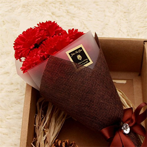 Zinsale 7Pcs Rose Parfumé Savon De Bain Fleur Bouquet Artificiel Décoration (Oeillet rouge)