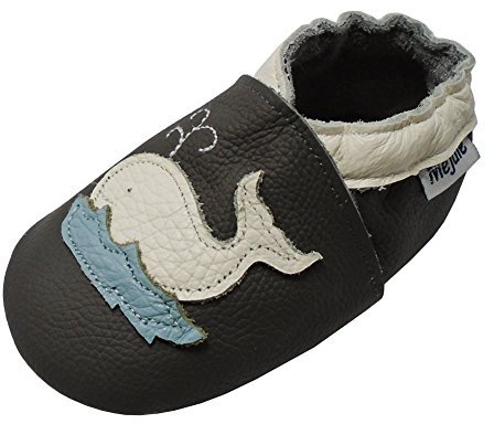 Mejale Karikatur Delphin Leder Babyschuhe Lauflernschuhe Krabbelschuhe Kleinkind Kinderschuhe Hausschuhe (6-12 Monate/13cm Sohle, Dunkelgrau,M)