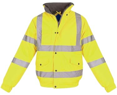 shelikes Hi Vis Viz Visibility Bomber Workwear Security Safety Fluorescent Hooded Padded Waterproof Work Wear Jacket Coat [YELLOW L]