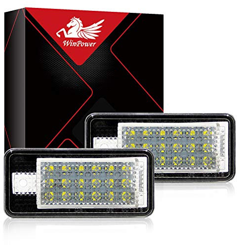WinPower Number Plate Lights Bulbs LED Rear License Plate Lamps 3582 SMD with CanBus No Error 6000K Pure White Compatible with Audi A3 S3 A4 S4 B6 B7 RS4 RS6 A8 S8 Q7 etc., 2 Pieces (Old Version)