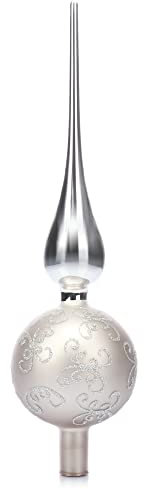 com-four® Christbaumspitze in matt-grau und glänzend, Weihnachtsbaumspitze aus echtem Glas für Weihnachten, Tannenbaumspitze für den Christbaum, 32 cm
