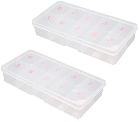 minkissy 2 pcs False Nail Art Tips Storage Box 10 Grids Plastic Grid Box Storage Organizer with Numbers Earrings Rings Case for Display Collection
