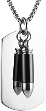 AsAlways Mens Punk Stainless Steel Waterproof Bullet Military Army Style Dog Tag Alloy Pendant Necklace Jewelry Gift (Black)