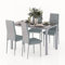 Jooli H Dining Table and Chairs Set 4, Glass Kitchen Table and 4 Faux Leather Foam High Back Padded Chairs Modern Furniture Sets for Dining Room, Kitchen, Office, Lounge, Grey