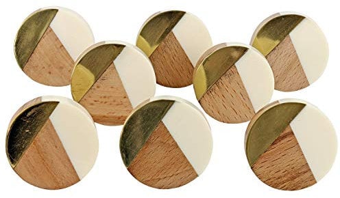 G Decor Three Tone Gold Designs Wood Resin Door Knobs, Vintage, Shabby Chic, Interior Furniture, Cabinet Cupboard Drawers Pulls Handles (8-Pack) (White)
