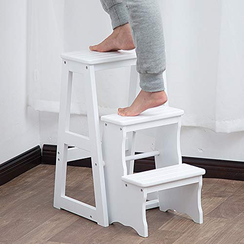 MYAOU Sgabello in Legno Sgabelli Piccoli per Adulti Scalette per Adulti Sgabello per Camera da Letto a 3 gradini Supporti per Piante Multiuso Scaletta Pieghevole per Interni Bianco