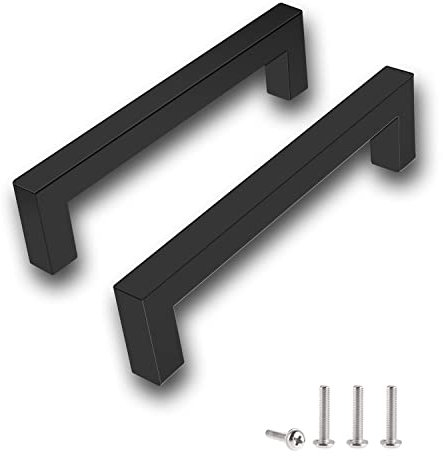 Drenky 2 Stück Schwarz Rostfreier Stahl Türknäufe, Möbelgriff mit Schraube für Schublade, Schrank, Möbel, Küche, Heimdekoration, Lochabstand 128 mm