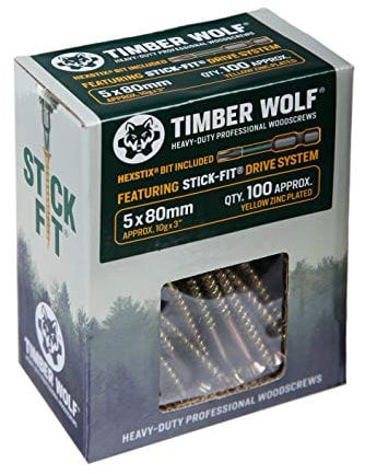 Timber Wolf TW50080 Vis à bois – 5,0 x 80 mm – Boîte de 100, zinc et jaune (or)