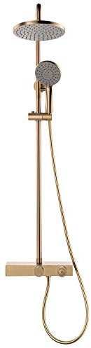 Duscharmatur Set Regendusche, Wandmontage Duschmischer, Duschsystem Mit Wasserfall Badfüller, 10 Duschkopf, Messing Umschaltventil, Duschsäule Regendusche Mit Armatur Set,Brushed gold