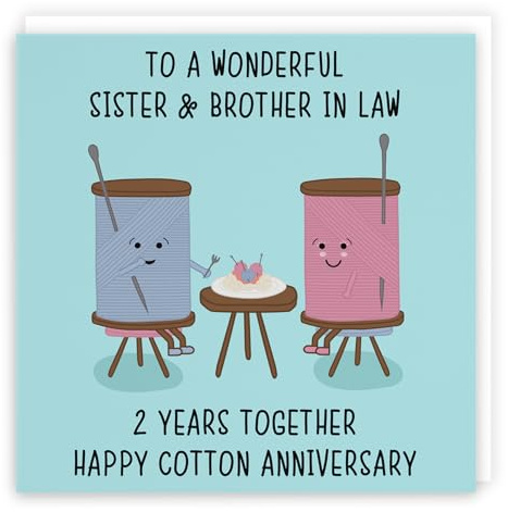 Hunts England - Sister And Brother In Law 2nd Anniversary Card - Fun Cute Anniversary Card - 2 Years Together - Happy Cotton Anniversary - Iconic Collection
