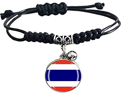 Wedarego Geflochtenes Armband mit Thailand-Flagge, verstellbar, Nylonkette, Kristallarmband, Souvenir, modisch, handgefertigt, für Mann und Frau, besonderes Geschenk, Nylon, Glas