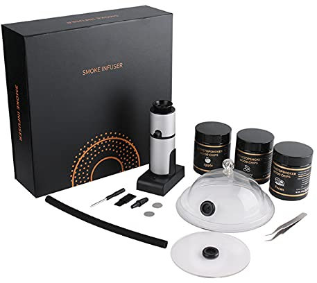 WMLBK Ensemble fumoir à cocktail portable avec 3 saveurs de copeaux de bois Pistolet à fumée portable Infuseur à fumée Accessoires alimentaires sous vide pour nourriture, boissons, fumoir,