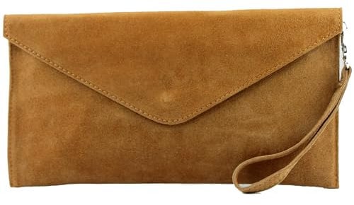 modamoda de T106 Damen Wildleder Rauleder Clutch Umhängetasche Abendtasche handmade in Italy, Farbe:Camel2