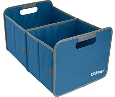 BERGER Faltbox blau 30 Liter │ Kofferraumtasche faltbar, Einkaufskorb, Kofferraum-Organizer, Autotasche, Faltkorb, Falttasche, Kofferraumtasche, faltbare Aufbewahrungstasche verstärkter Boden