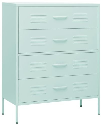 vidaXL Kommode 4 Schubladen Anrichte Schrank Beistellschrank Mehrzweckschrank Standschrank Sideboard Schubladenschrank Minzgrün 80x35x101,5cm Stahl