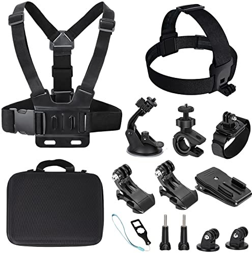 UNIDEAL 14 en 1 Kit de Accesorios de Cámara de Acció, Arnés Pecho, Arnés de Muñeca, Arnés Banda Cabeza, Mochila Clip, Estuche de Transporte, Accesorios para GoPro/Xiaomi YI/SJCAM/Action Camara