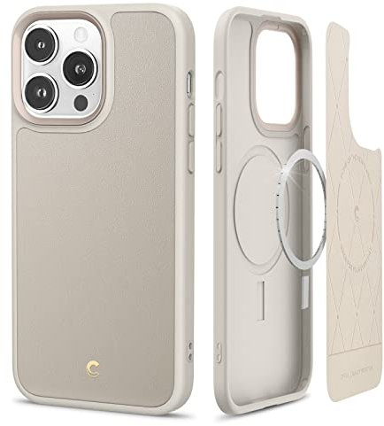 CYRILL von Spigen Kajuk Mag [kompatibel mit iPhone 14 Pro Max] Magnetisches kabelloses Laden Premium Lederhülle Schutzhülle - Cream