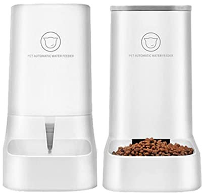 Koomuao Futterautomat Katze, 3,8L Automatischer Futterspender & Wassertränker im Set für Hunde, Katzen und andere Kleintiere ((Futterspender + Wasserspender))