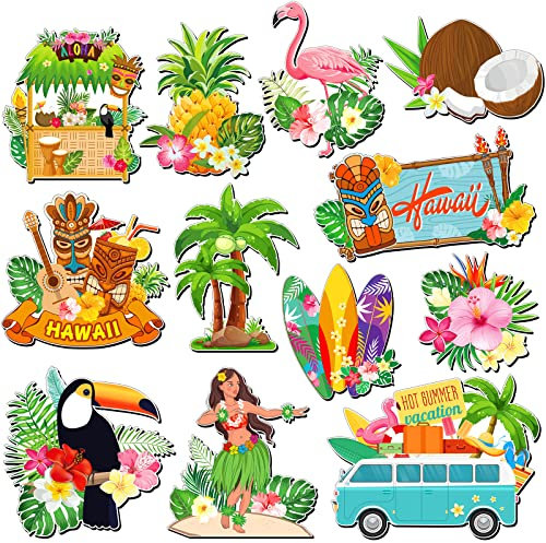 Hawaii-Türmagnete, Sommer, Strand, Palme, Kühlschrank, Dekoration, Kokosnuss, Ananas, Flamingo, Aufkleber für Spind, Kühlschrank, 12 Stück