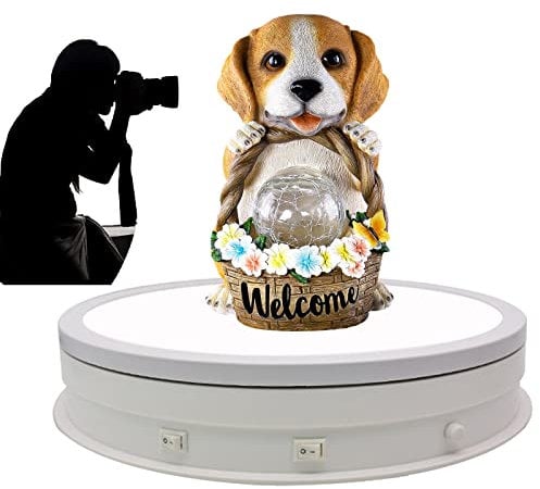 FONOBO 11.8 Inch Large Rotating Display Stand, Commercial Product Photography Turntable 44Lb Capacity, 360 Photo Booth with Led,White