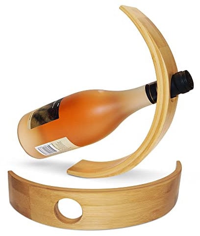 Grenix Wine Bottle Holder – Bamboo – Contemporary Table Top Wine Bottle Stand – Curved – Lightweight