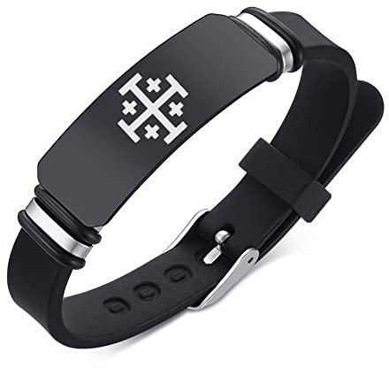 Stilvolle Schwarze Silikon Kreuzfahrer Jerusalem Kreuz Armband 5 Crossbars Israel Amulette Armreif für Schutz Katholische Griechische Kreuze Christen Glauben Erinnerung Schmuck für Männer Frauen