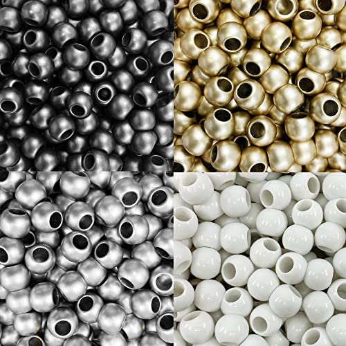 300 Acrylic Large Hole Beads for Crafts 10mm x 12mm Acrylic Barrel Beads with 5.7mm Large Hole, Black Tie Matte Assortment