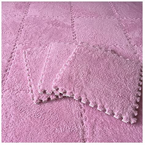 12 Pcs Interlocking Carpet Tiles, Plush Foam Square Floor Mats Set, Puzzle Floor Mat For Living Room, Bedroom And Hard Floor, 12 Tiles/12 Sq.Ft(Color:Pink)